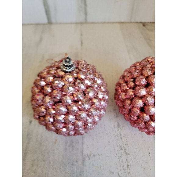 Pink ball glitter puff ball ornament Xmas set unique - Picture 3 of 6
